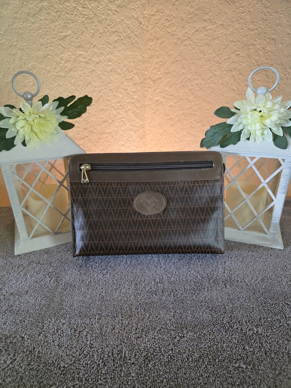 Mario Valentino Brown Leather-Trim Pouch